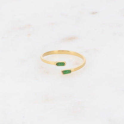 Bague fine et ouverte - 2 cristaux rectangulaires verts