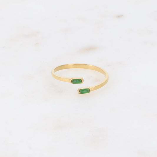 Bague fine et ouverte - 2 cristaux rectangulaires verts