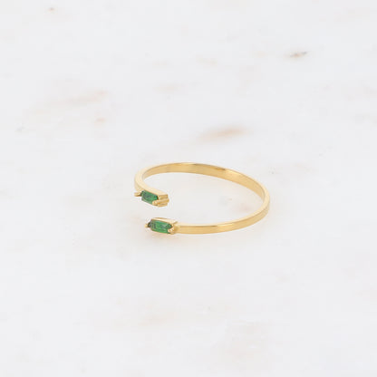 Bague fine et ouverte - 2 cristaux rectangulaires verts