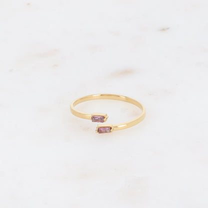 Bague fine et ouverte - 2 cristaux rectangulaires violets