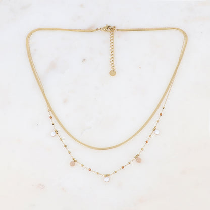 Collier double rangs avec perles de rocaille et pastilles émaillées (39/41+5CM)
