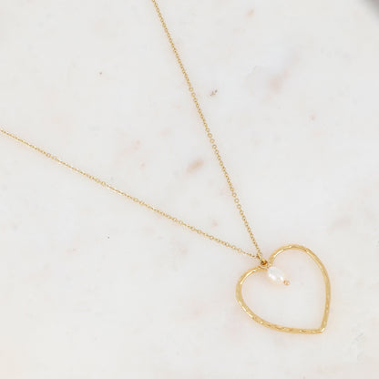 Collier avec cœur et perle d'eau douce (55+5CM)