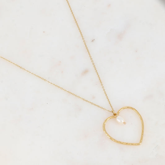 Collier avec cœur et perle d'eau douce (55+5CM)