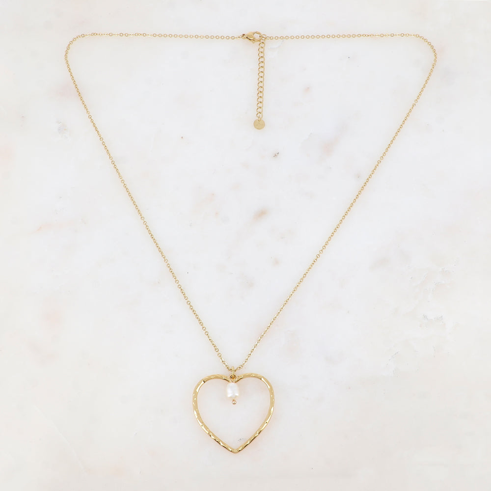 Collier avec cœur et perle d'eau douce (55+5CM)