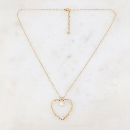 Collier avec cœur et perle d'eau douce (55+5CM)