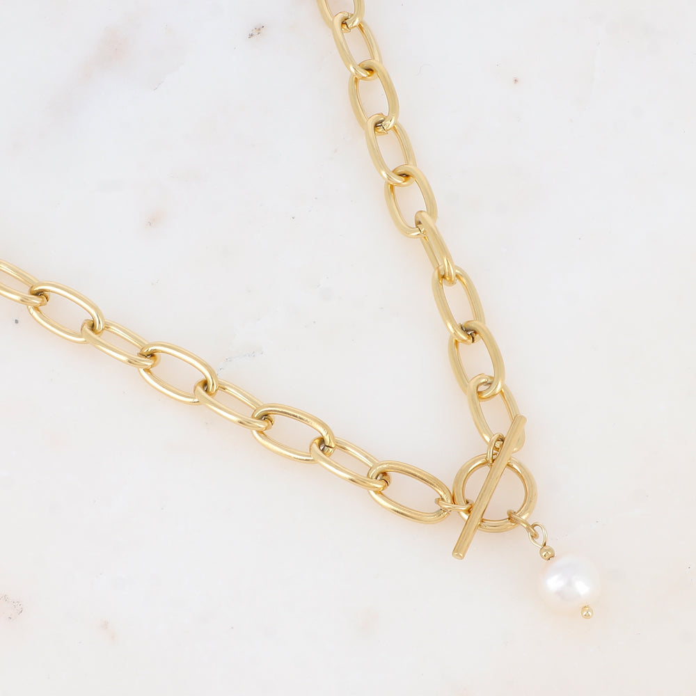 Collier en maille avec perle d'eau douce (45+5CM)