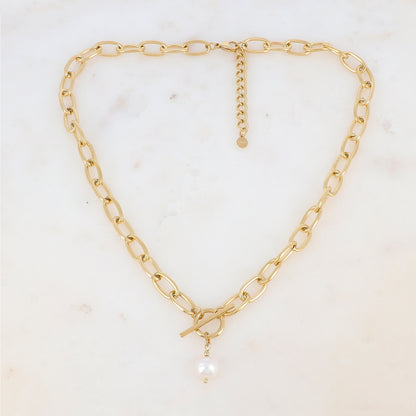 Collier en maille avec perle d'eau douce (45+5CM)