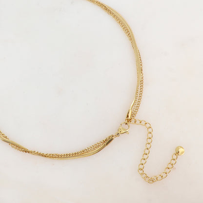 Collier trois rangs avec maille, perle d'eau douce, et oxyde de zirconium (38/44/50+7CM)