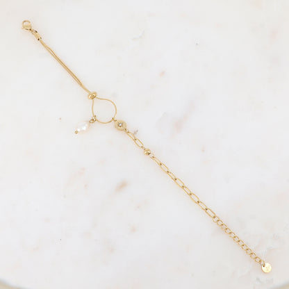 Bracelet en maille avec perle d'eau douce, strass, étoile, petite boule et rondelle