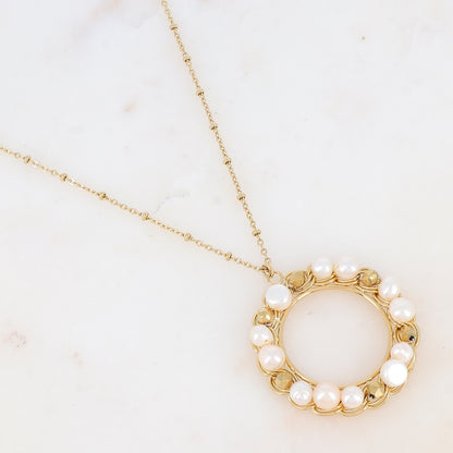 Collier avec anneau et perles d'eau douce (45+5CM)