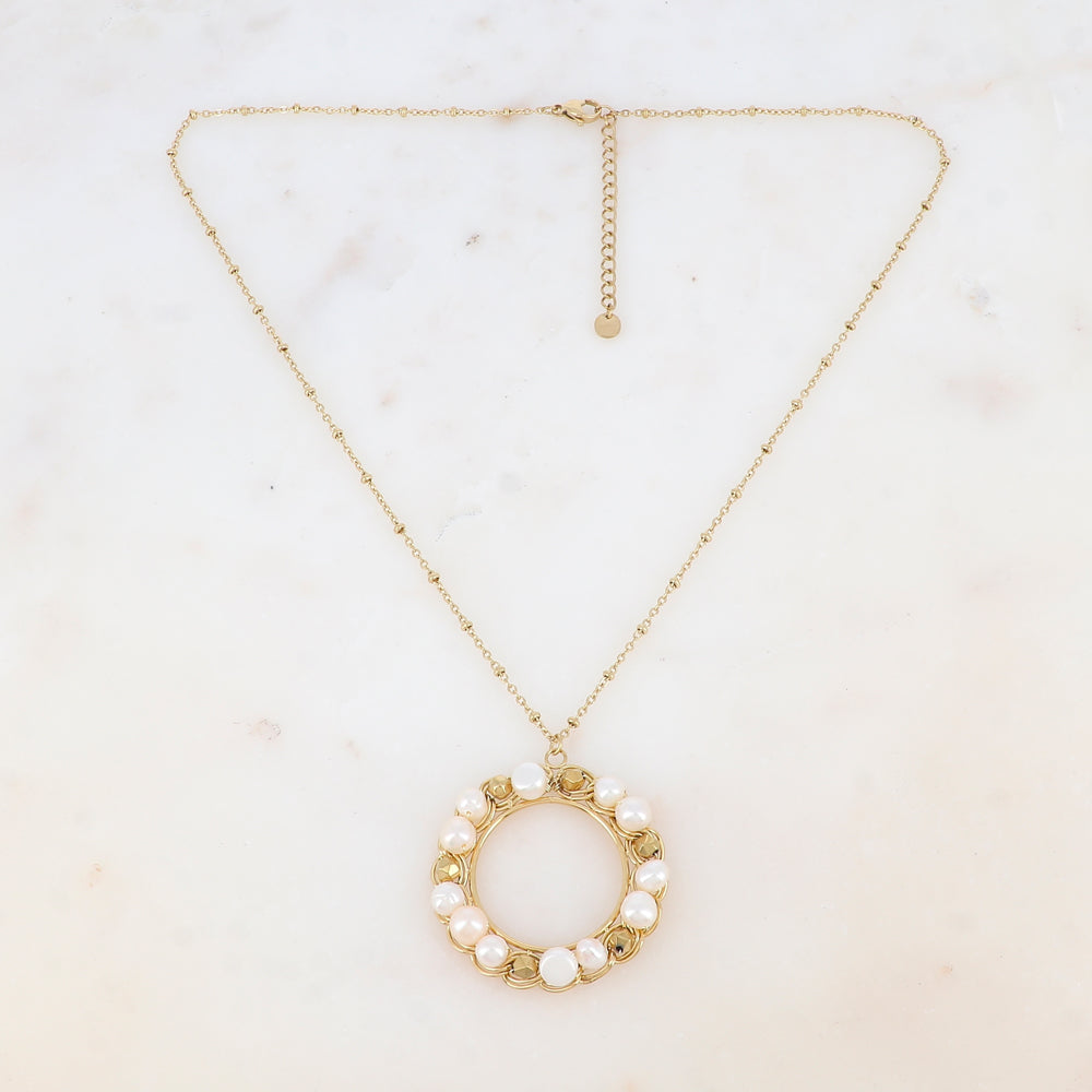 Collier avec anneau et perles d'eau douce (45+5CM)