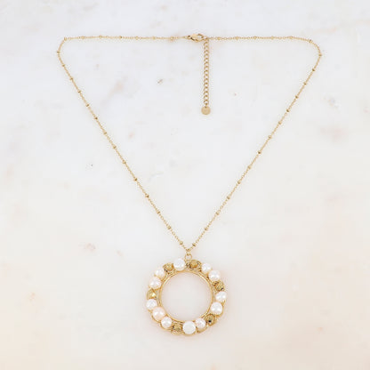 Collier avec anneau et perles d'eau douce (45+5CM)