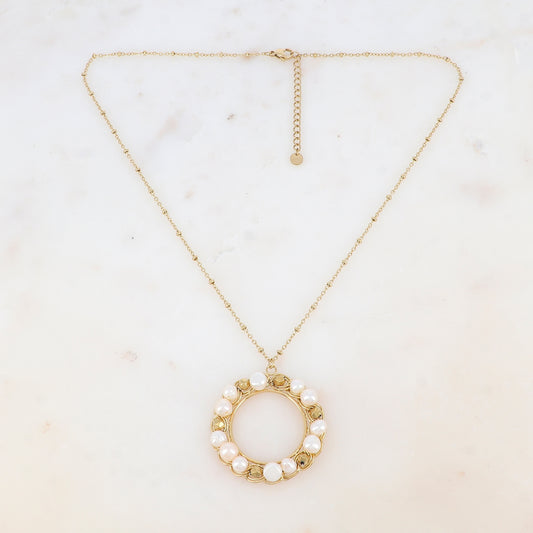 Collier avec anneau et perles d'eau douce (45+5CM)