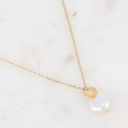 Collier avec pampille textutée et perle d'eau douce (45+5CM)