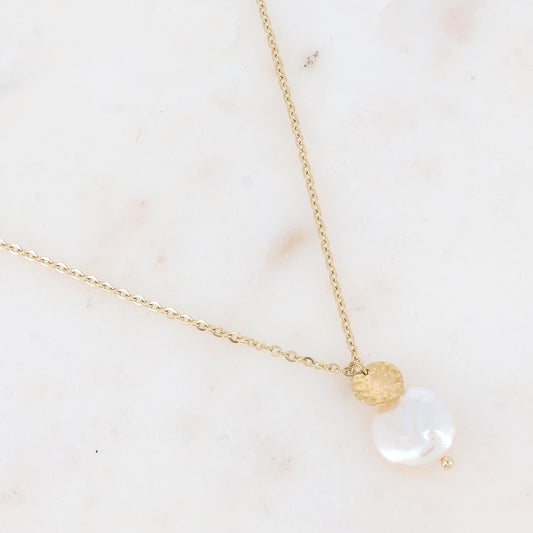 Collier avec pampille textutée et perle d'eau douce (45+5CM)