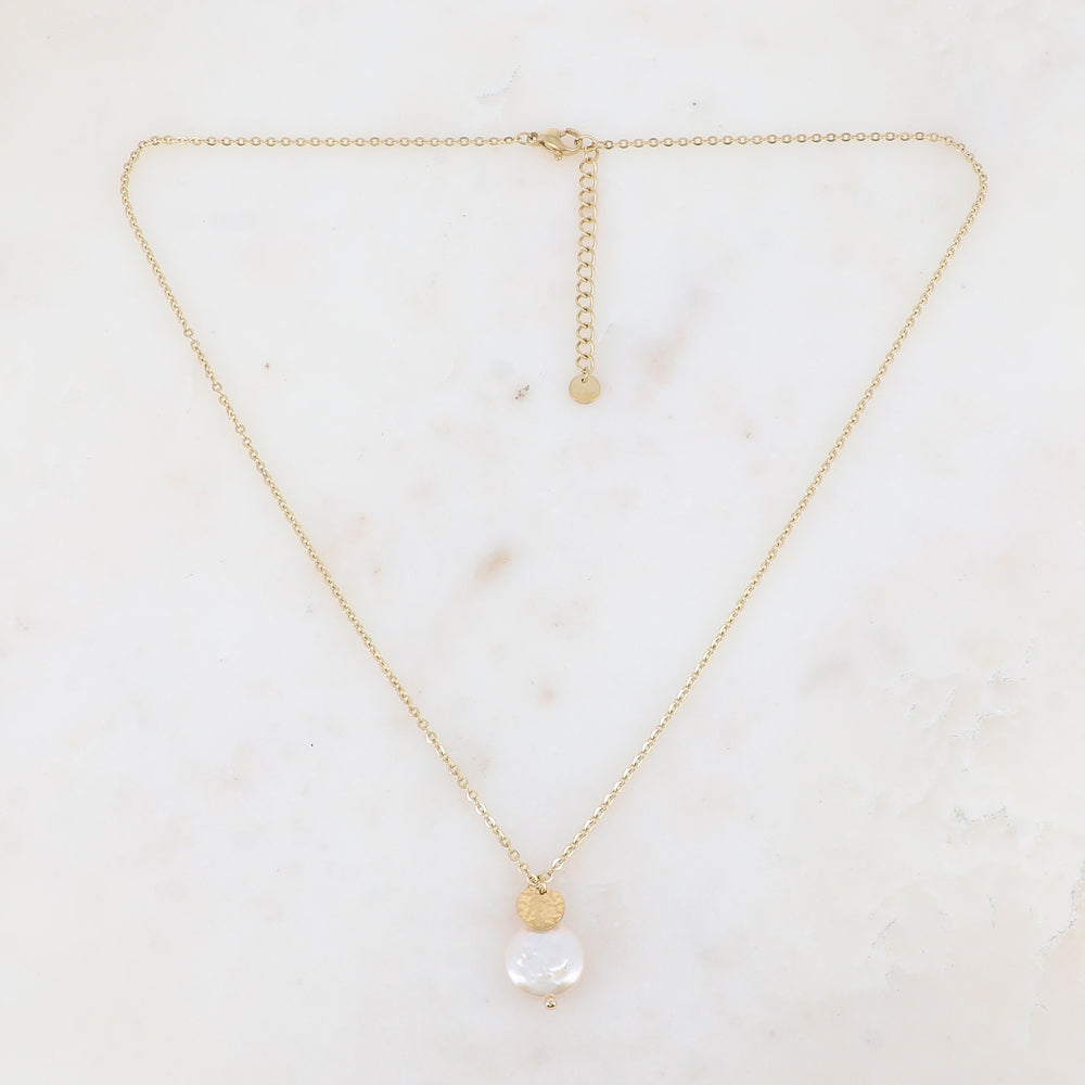 Collier avec pampille textutée et perle d'eau douce (45+5CM)