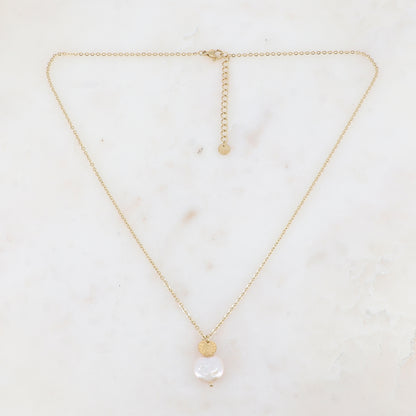 Collier avec pampille textutée et perle d'eau douce (45+5CM)