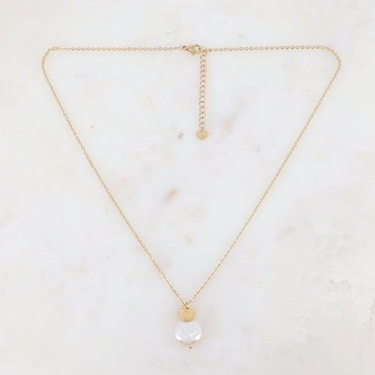 Collier avec pampille textutée et perle d'eau douce (45+5CM)