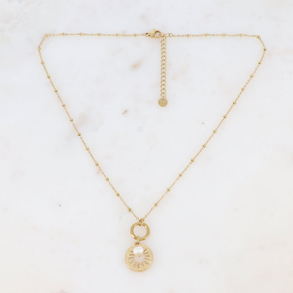 Collier avec anneau, soleil et perle d'eau douce (40+5CM)