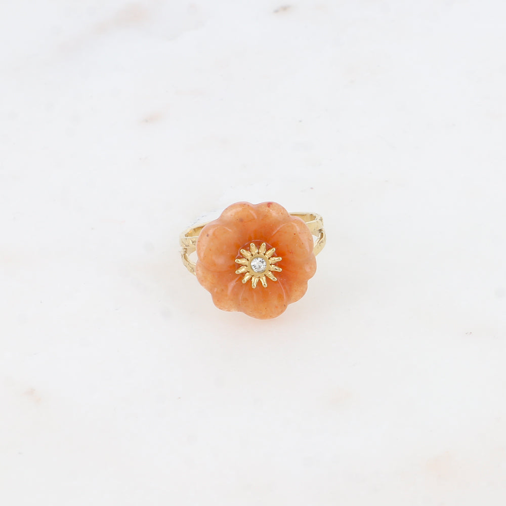 Bague - fleur en pierre naturelle aventurine orange avec oxyde de zirconium