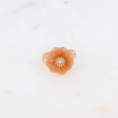 Bague - fleur en pierre naturelle aventurine orange avec oxyde de zirconium