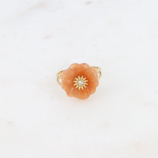 Bague - fleur en pierre naturelle aventurine orange avec oxyde de zirconium