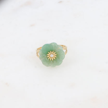 Bague - fleur en pierre naturelle aventurine verte avec oxyde de zirconium