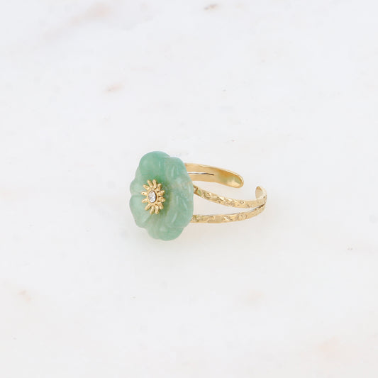 Bague - fleur en pierre naturelle aventurine verte avec oxyde de zirconium
