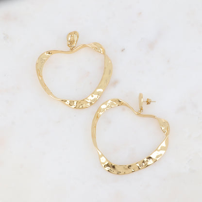 Boucles pendantes - 2 pièces, pièce martelée et grand anneau cœur torsadé 62x70 mm