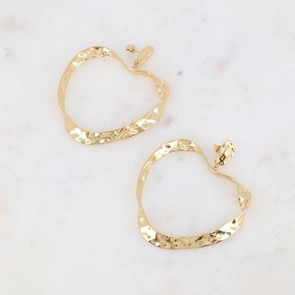 Boucles pendantes - 2 pièces, pièce martelée et grand anneau cœur torsadé 62x70 mm