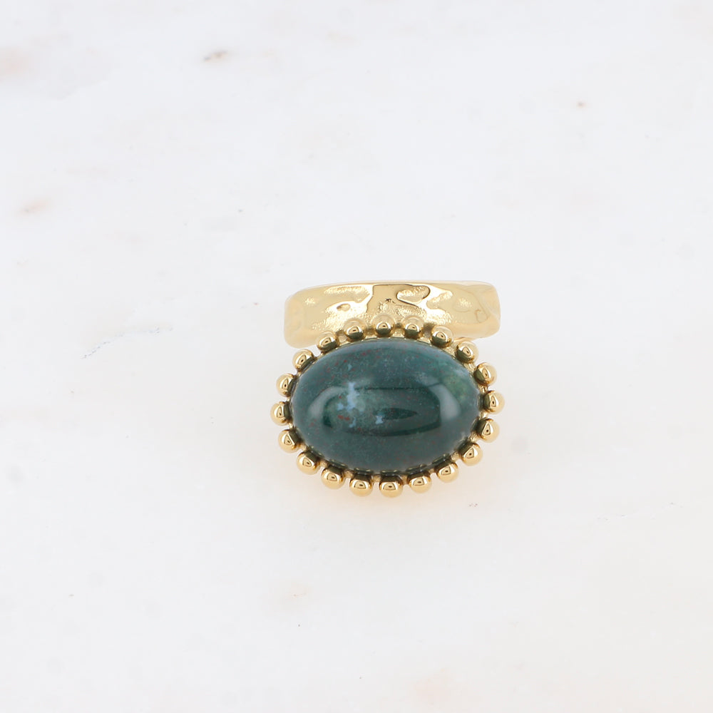 Bague Angeline - pierre naturelle ovale agate mousse et contour boules