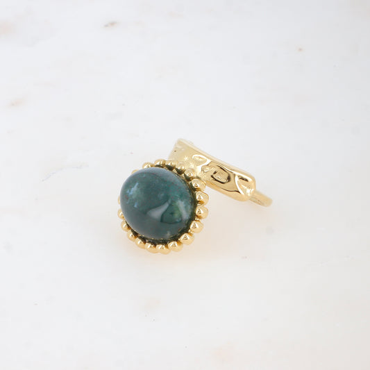 Bague Angeline - pierre naturelle ovale agate mousse et contour boules