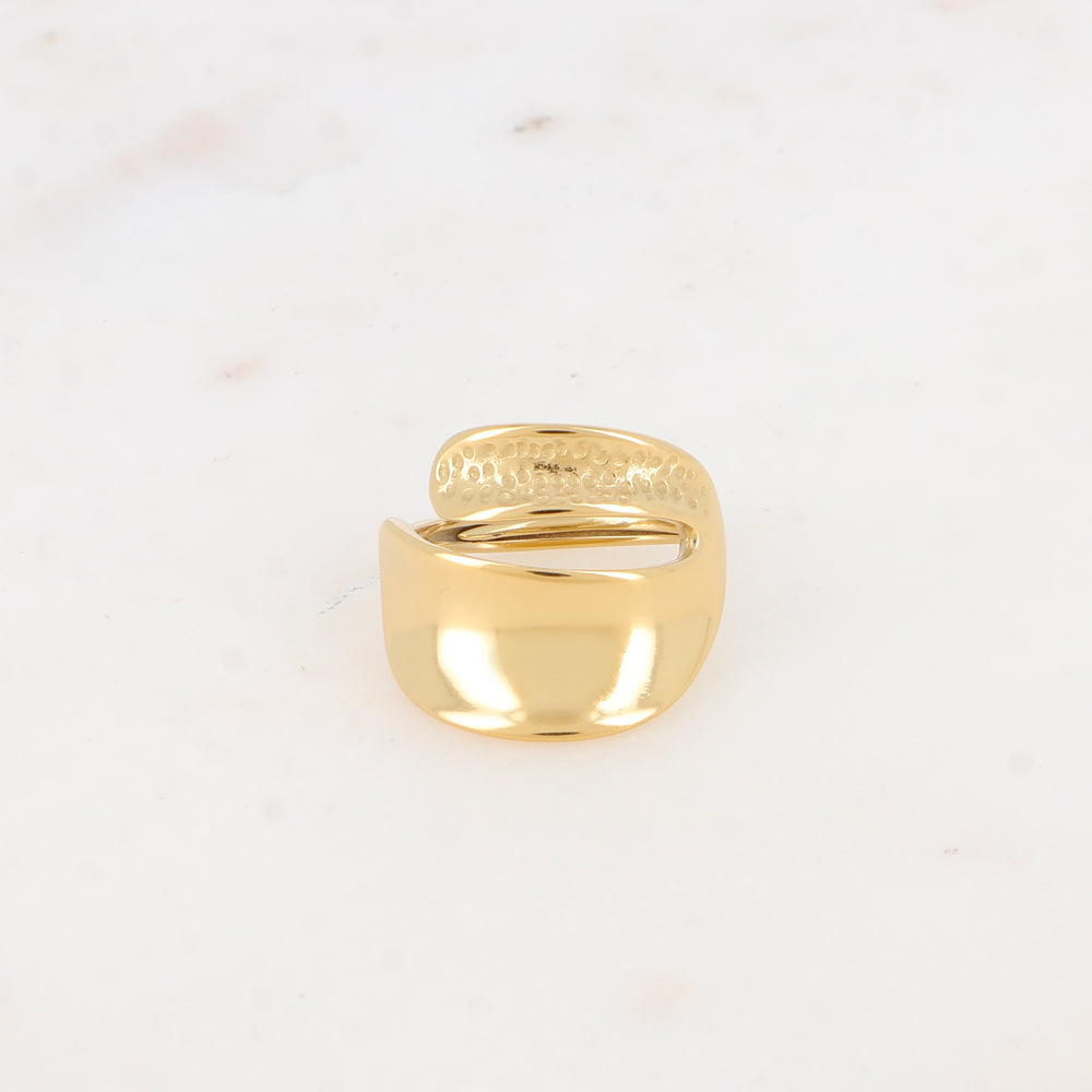 Bague - anneau plat avec partie façonnée petits points