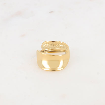 Bague - anneau plat avec partie façonnée petits points