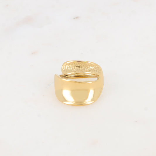 Bague - anneau plat avec partie façonnée petits points