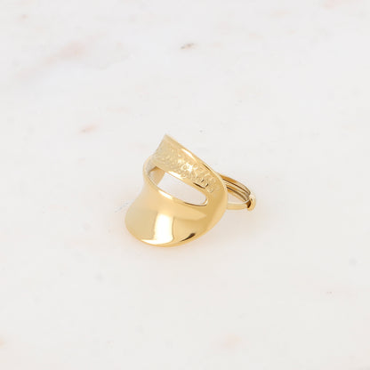 Bague - anneau plat avec partie façonnée petits points