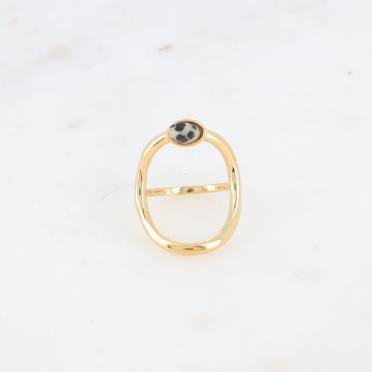 Bague - grand ovale ajouré et pierre naturelle ovale jaspe dalmatien