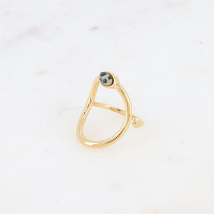 Bague - grand ovale ajouré et pierre naturelle ovale jaspe dalmatien