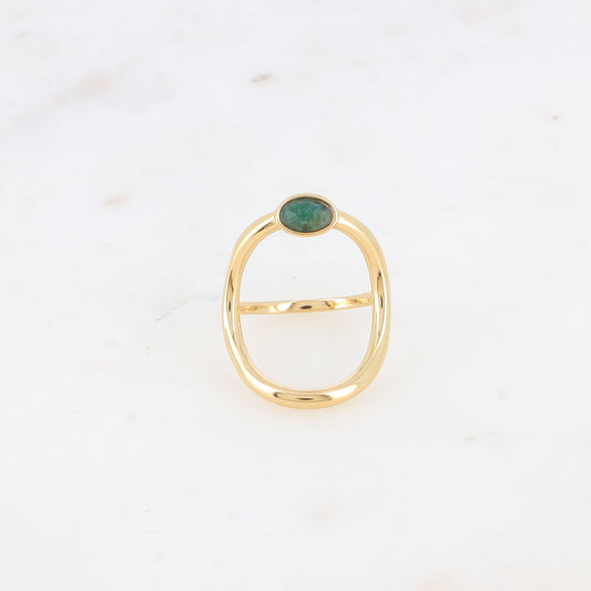 Bague - grand ovale ajouré et pierre naturelle ovale jaspe vert