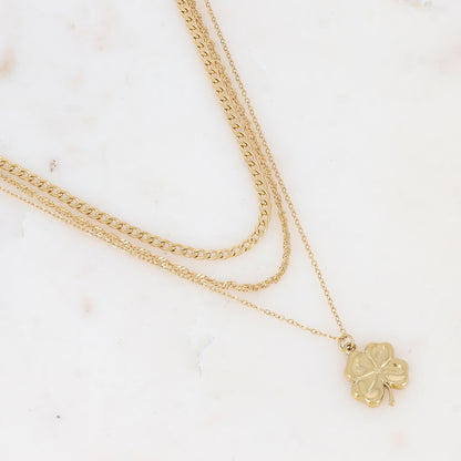 Collier triple rangs en maille avec pendentif trèfle (39/40/41+7CM)