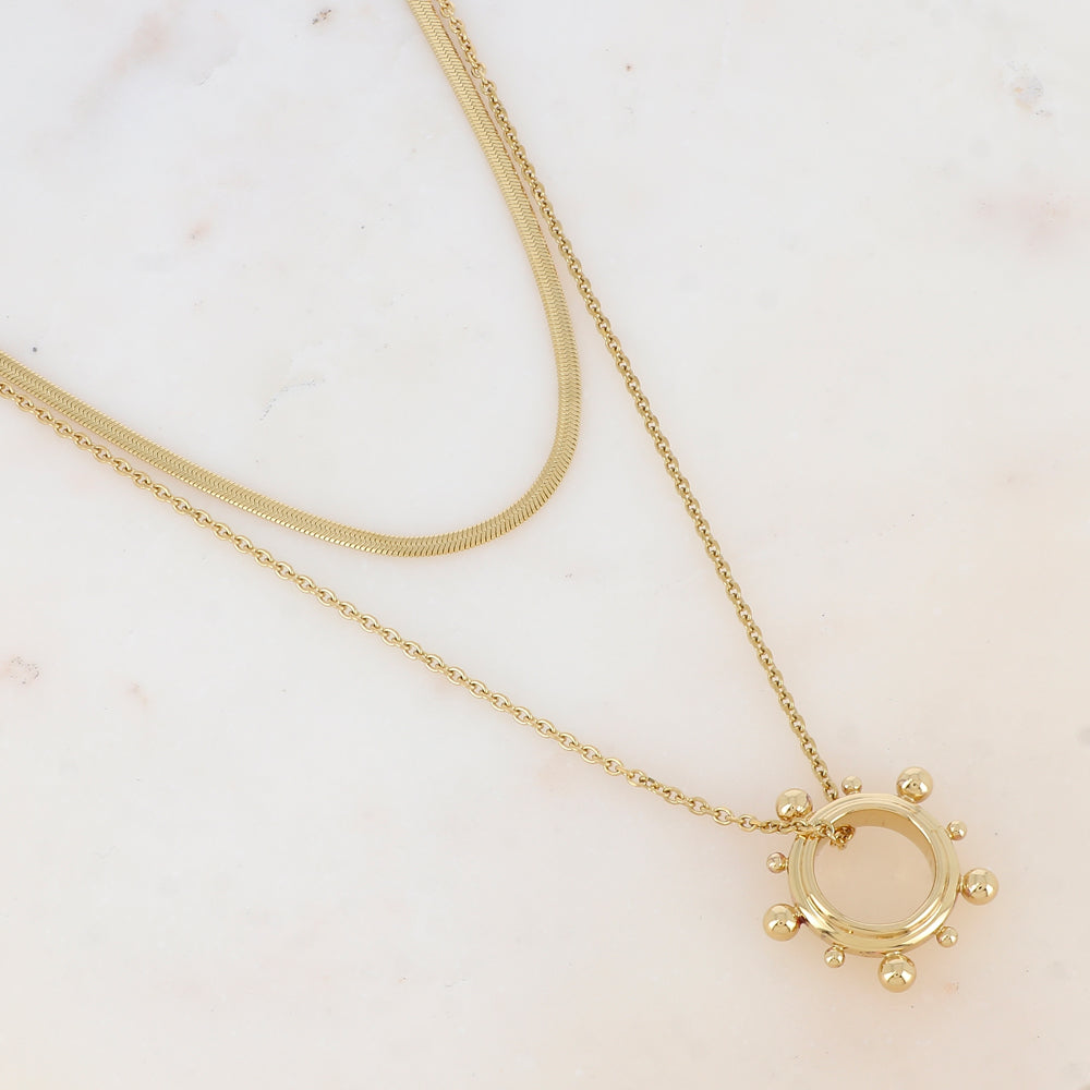 Collier 2 rangs avec pendentif anneau embelli de boules (40/55+5CM)