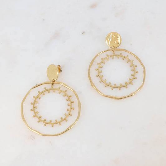 B.O à puce avec pièce ronde et deux anneaux texturés 4,9 x 6,4 cm