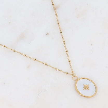 Collier avec pièce ovale, nacre et étoile gravée (45+5CM)