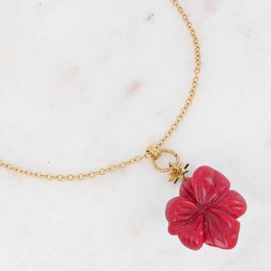 Sautoir avec pendentif forme fleur en acétate (60+5CM)