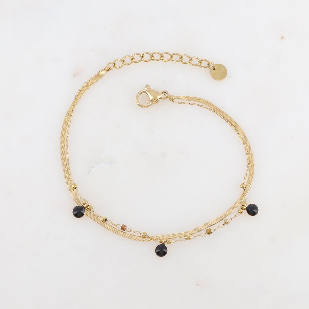 Bracelet double rangs avec perles de rocaille et pastilles émaillées