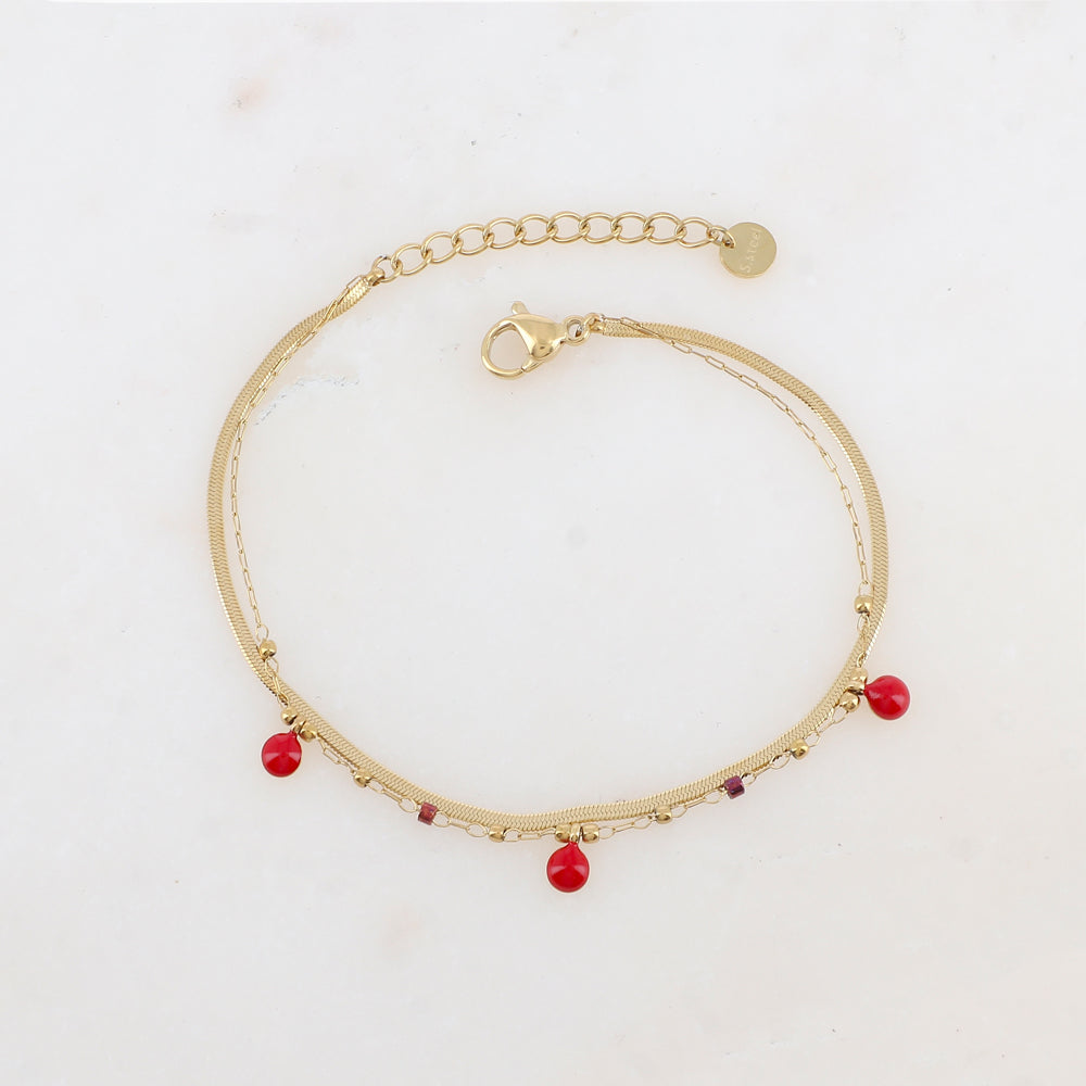 Bracelet double rangs avec perles de rocaille et pastilles émaillées
