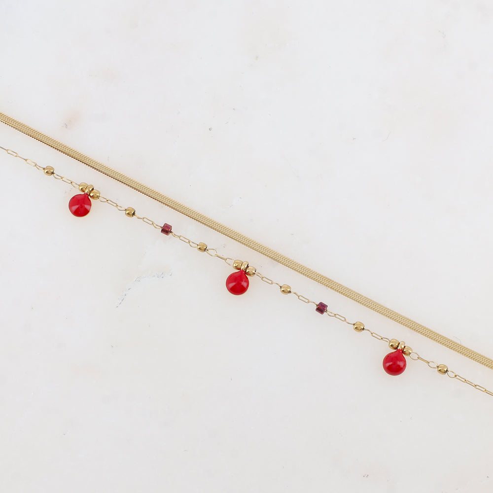 Bracelet double rangs avec perles de rocaille et pastilles émaillées
