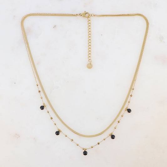 Collier double rangs avec perles de rocaille et pastilles émaillées (39/41+5CM)