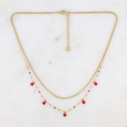 Collier double rangs avec perles de rocaille et pastilles émaillées (39/41+5CM)