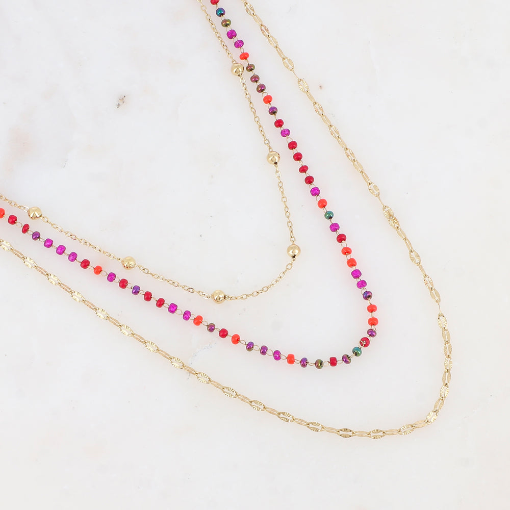Collier trois rangs avec perles de rocaille (40/42/45+5CM)